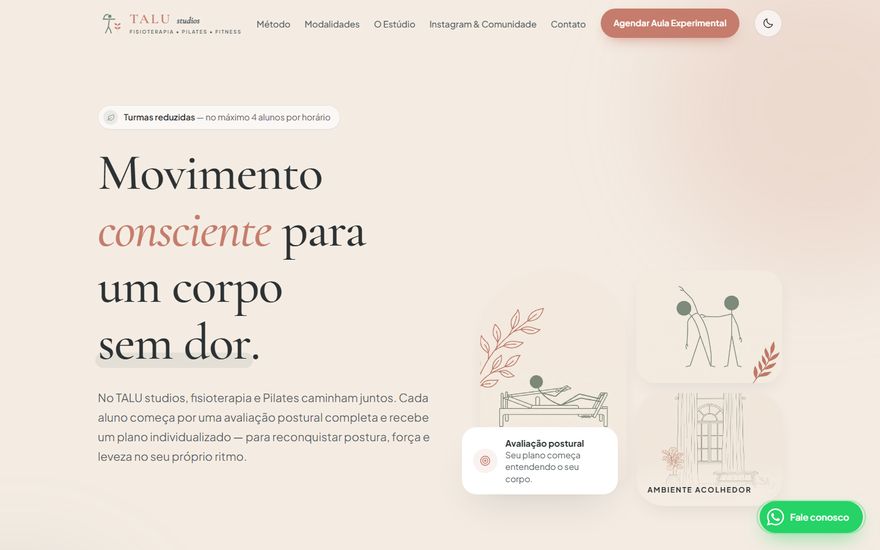 Primeira tela de uma Super Página feita pela Komunick, com título em tipografia serifada sobre fundo claro e ilustrações leves.