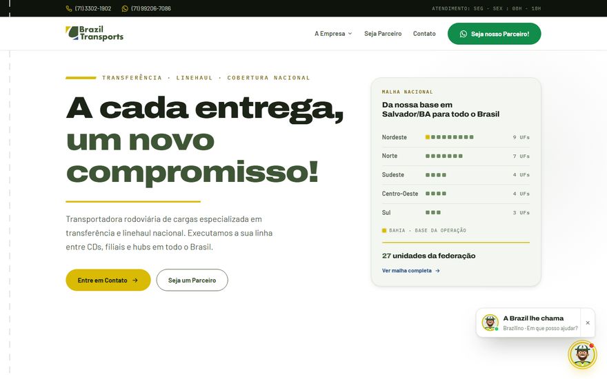 Primeira tela de uma Super Página feita pela Komunick, com fundo escuro, título em destaque e um quadro de cobertura por região.